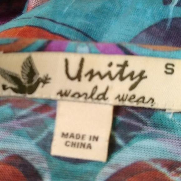 Unity World V Neck Crinkle Top Tunic Boho Blue S - Picture 5 of 6